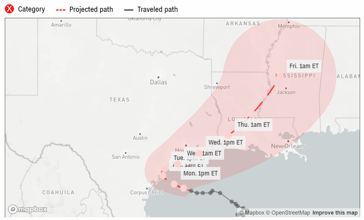 2020 Tropical Storm Beta Projected Path